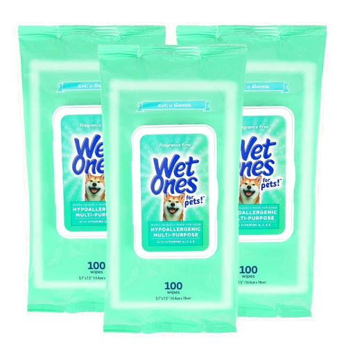 Wet Ones Multi Purpose Pets Wipes, 300 Count, Fragrance Free, Dog Wipes with Vitamins A C and E, Wet Lock Seal