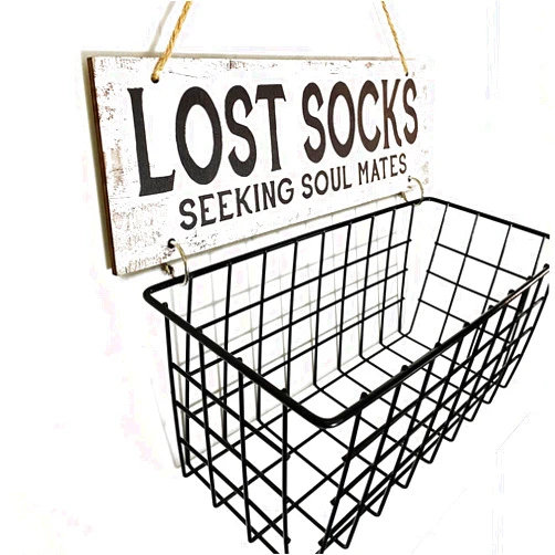 Togestar Lost Socks Laundry Sign And Basket, Wall-Mounted Lost Sock Organizer, Laundry Room Organization