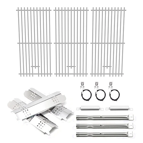 Adviace Grill Replacement Parts for Charbroil 463340516 463370519 463370516 463278418 Gas 2 Coal Grill, Grill Grates, Burner and Igniter, Heat Shield Tent, Flame Carryover Kit for Charbroil Gas2coal 463340516