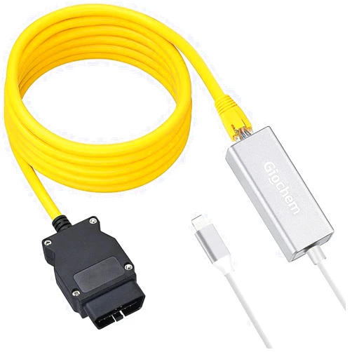 Giochem Lightning to OBD2 2 in 1 Phone to OBD2,ENET Rj45 Cable ethernet Connector Tools to OBD Interface Cable Coding F-Series 10/100Mbps High Speed,Plug and Play[Silver]