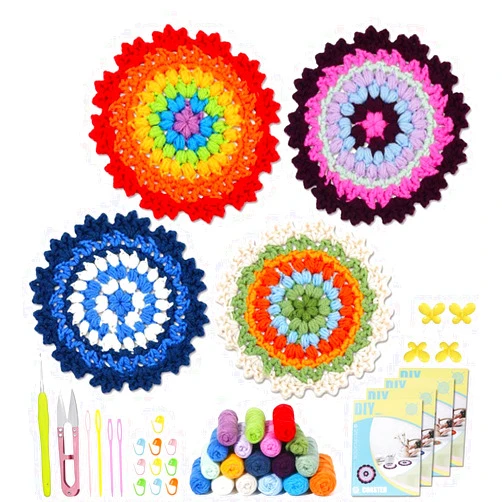 LVIITIS The Beginners Crochet Kit with Yarn, Crochet Starter Kit for Adult with Step-by-Step Video Tutorials,-The Flower Coaster