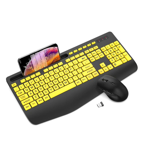 Trueque Wireless Keyboard and Mouse Combo - Large Print Ergonomic Keyboard with Wrist Rest, Phone Holder, Sleep Mode, Silent 2.4GHz Keyboard Mouse Set for Computer, Laptop, PC, Mac, Windows - Trueque