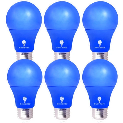 Bluex Bulbs 6 Pack BlueX LED A19 Blue Light Bulb - 6W (50Watt Equivalent) Dimmable - E26 Base Blue LED Blue Bulb, Party Decoration, Porch, Home Lighting, Holiday Lighting, Decorative Illumination (Blue)