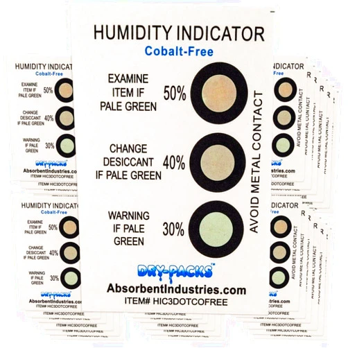 Dry-Packs Cobalt Free Humidity Indicator Card 3 Dot Moisture Detection 30-50 Brown Green 50 Pack