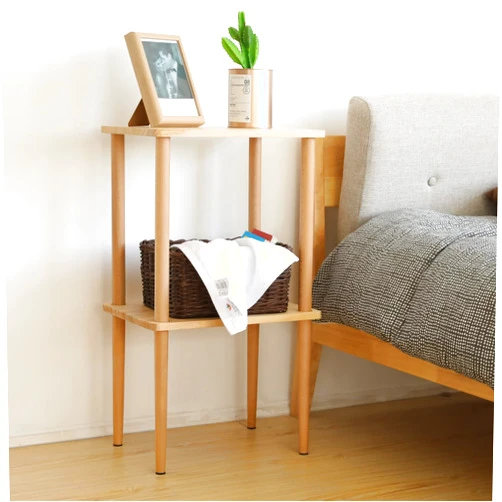 Exilot Solid Wood Side Table, 2-Tier Narrow End Table with Storage Shelves for Small Places, Tall Nightstand Bedside Table for Living Room Bedroom Office, No-Tool Assembly.