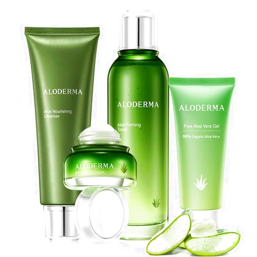 Aloderma Essential Aloe Firming & Rejuvenating Skin Care Set - 5 Pieces - Gel, Cleanser, Toner x2, Cream