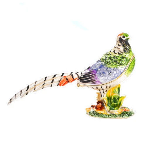 Azurt LCX Hand Painted Enamel Pheasant Trinket Box for Home Decor, Unique Keepsake Collectible Figurine Jewelry Organizer Storage, Personalized Elegant Handmade Statue Decorative Ornament Gifts (Green Pheasant)