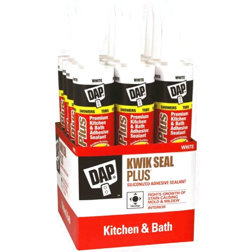 DAP 18510 Kwik Seal Plus Premium Kitchen and Bath Adhesive Caulk with Microban, 10.1 fl oz Capacity, White (Case of 12)