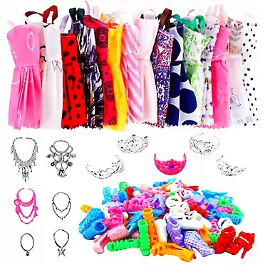 Mogam 35Pcs-Doll Clothes Set For Barbie Dolls,Fashion Causal Skirts Outfits,Barbie Dolls Clothes Accessories,Fashion Doll Clothing Jewelry Shoes,Include12 Doll Skirts+12 Pairs Of Shoes+5 Tiaras+6 Necklaces
