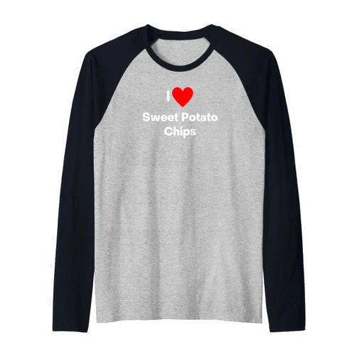 SIB Potato Chip Tees I love Sweet Potato Chips - with a red heart Raglan Baseball Tee