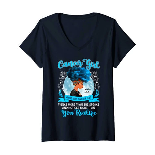 June 21st - July 22nd Birthday Gift For Girls Womens Cancer Girl Zodiac Birthday June or July Bday Gift V-Neck T-Shirt