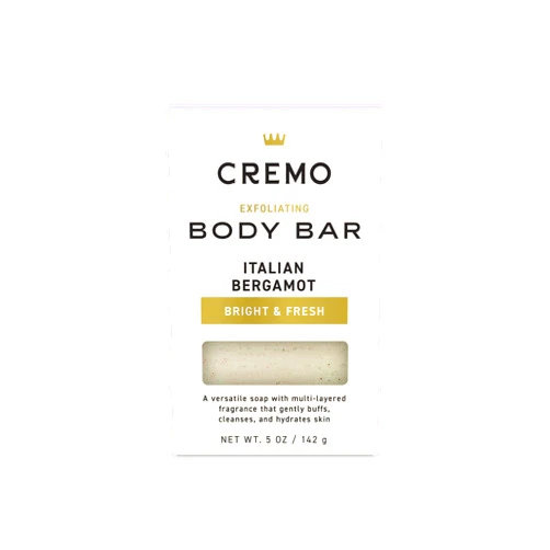 Cremo Exfoliating Body Bar for Men, Italian Bergamot Scent, Multi-Layered Fragrance That Buffs, Cleanses and Hydrates Skin, 5oz