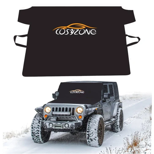 Cosyzone Windshield Cover for Ice and Snow, Premium 600D Oxford Fabric Frost Cover with Ultra-Strong Magnets, XL Size Windshield Protection for Trucks Vans and SUVs, Includes Storage Bag (Cool-Black)