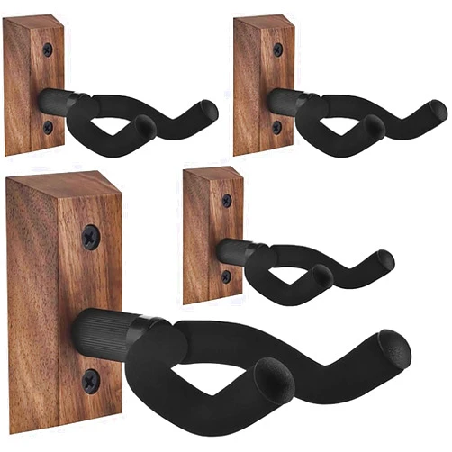 CUITXYS Guitar Wall Mount 4 Pack Guitar Hanger with Rotatable Soft Guitar Wall Hangers for All Size Guitars U-Shaped Guitar Hook for Acoustic, Electric Guitar, Ukulele, Bass, Black Walnut