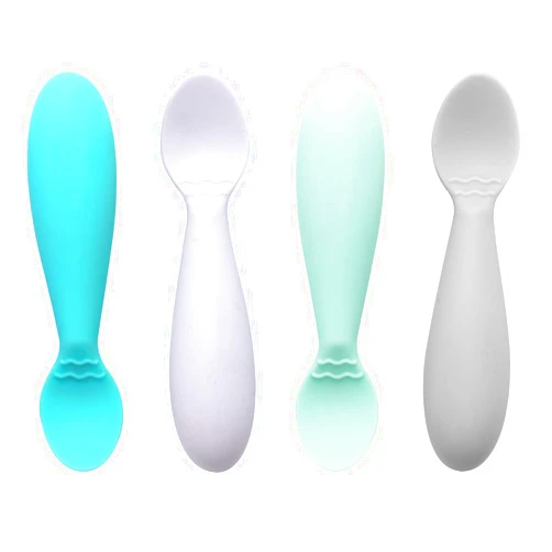 PandaEar Baby Infant Spoons BPA Free, 4-Pack, Soft Silicone, Self Feeding Fat Handle Utensil