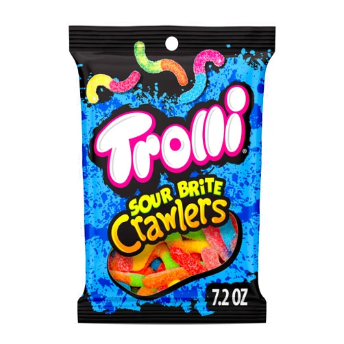 Trolli Sour Brite Crawlers, Candy, Cherry-Lemon, Strawberry-Grape & Orange-Lime, Sweet and Sour, Gummy Worms, 7.2 oz