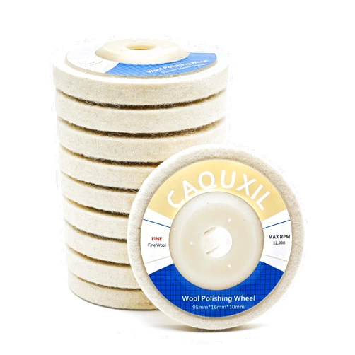 CAQUXIL 10PCS Wool Polishing Wheel Disc 95mm, Wool Felt Disc Buffing Wheel for Angle Grinder, Polishing Pad for Metal Marble Glass Ceramic, Fine Wool
