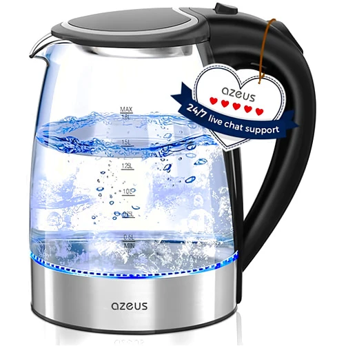 AZEUS Electric Kettle 1500W Cool Touch Tea Kettle Anti-scalding Design 1.8L Large Capacity Kettle BPA-Free, White
