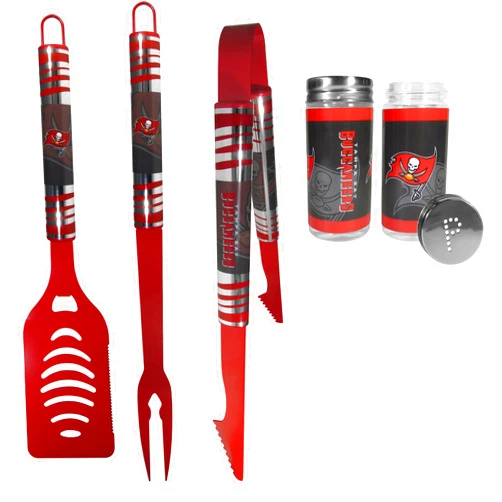 Siskiyou Sports NFL Tampa Bay Buccaneers 3pc Color BBQ Tools w/Salt & Pepper Shakers, One Size, Team Colors