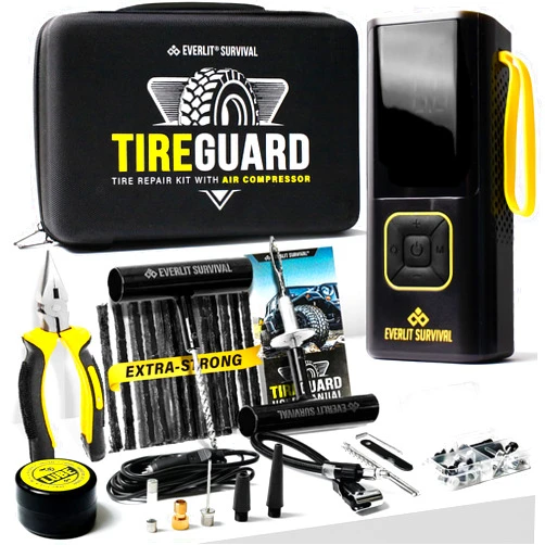 EVERLIT Tire Repair Kit with Air Compressor Universal Flat Tire Plugs Repair Punctures Roadside Emergency Assistance for Car Truck SUV Motorcycle ATV Tractor Trailer.