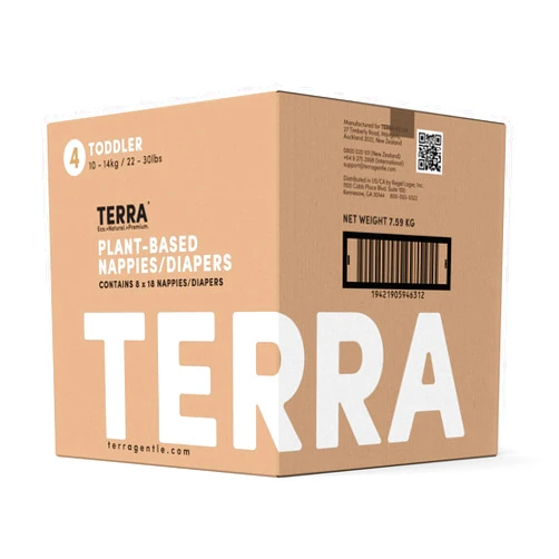 Terra Size 4 Diapers: 85% Plant-Based Diapers, Ultra-Soft & Chemical-Free for Sensitive Skin, Superior Absorbency for Day or Nighttime Diapers, Designed for Toddlers 22-30 Pounds, 144 Count
