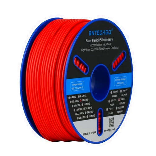 BNTECHGO 12 Gauge Silicone Wire Spool 500 ft Red Flexible 12 AWG Stranded Tinned Copper Wire
