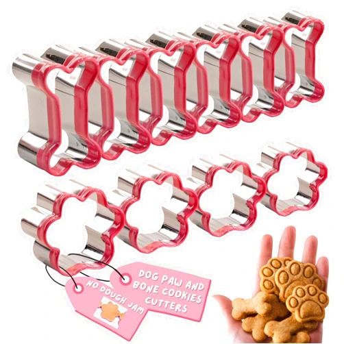 WLIBER Mini Dog Cookie Cutter Set - 8 x 1.5 Inch Stainless Steel with PVC Top - Perfect for Dog Owners and Family Gatherings - Dog Bone and Paw Print Cookie Cutters for Treats