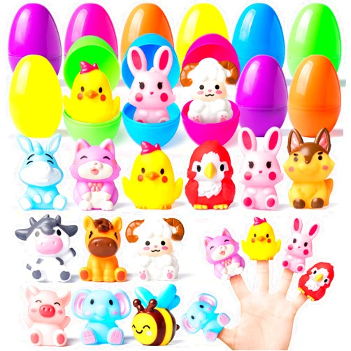 AyiOwmpa Prefilled Easter Eggs with Toys, 12 Pack Prefilled Easter Eggs with Finger Puppets, Ideal for Easter Egg Hunts, Basket Stuffers, Party Favors, Classroom Prizes, Easter Gifts for Kids Toddlers