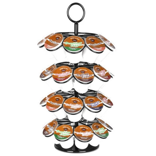 ROWISE K-Cup Pod Carousel Holder and Organizer for 36 Pods - Spins 360 Degrees, Detachable, Modern Metal Design in Black for Home and Office Counters