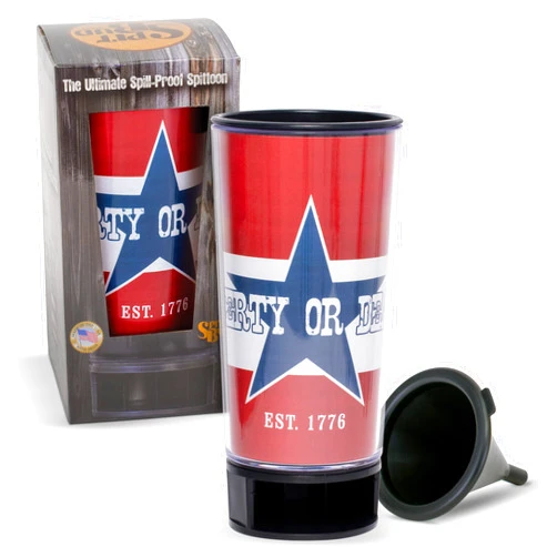 Spit Bud Liberty or Death #2 by Spit Bud - The Ultimate Spittoon for Chew - Portable Dip & Snuff Cup with Lid, Pop Tab, Spill-Proof Funnel, Can Cutter & Holder - Fit in Cup Holders - Holds 8oz - Made in USA