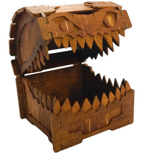 FOXBITE Mimic Chest for Dungeons and Dragons Tower with Tray Wood Laser Etched Cthulhu Portable and Collapsible Dice Roller Perfect for Board Game and Tabletop RPG