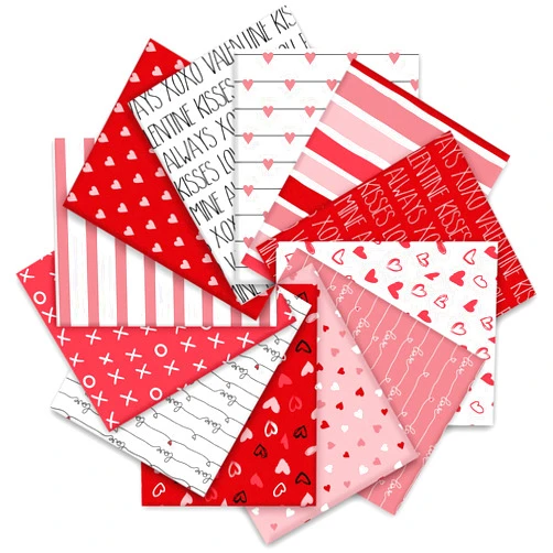 JarThenaAMCS 12Pcs Valentine Cotton Fabric Bundles 18 x 22 Inch Red Pink White Love Heart Fat Quarters Romantic Sewing Fabrics for DIY Craft Party Decor