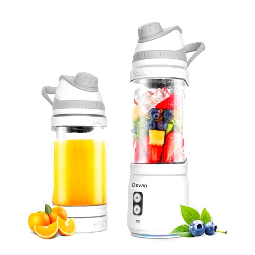 Devan Portable Blender, Anti-Jamming 300 Watt for Shakes and Smoothies, 24oz Travel Blender USB Rechargeable, BPA Free Sporty bottle with a Travel Lid.(White Base Grey Lid)