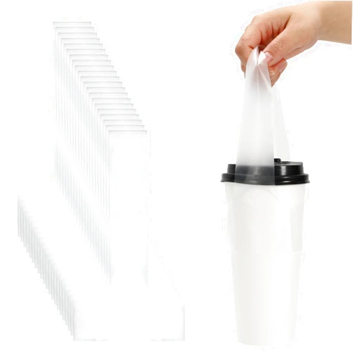 Whaline 500Pcs Clear Plastic Handle Drink Container Bags T Type Hanging Hole Liquid Single Cup Holder Carriers for Delivery Take Out Beverage Coffee Juice Mike Tea Stores, 4.9 x 9 Inch