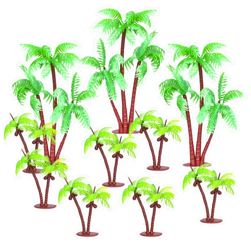 Ephlyn 20Pcs Dark Green Palm Tree Cake Topper Coconuts Cupcake Toppers Miniature Palm Tree Figurines Cake Decoration for Summer Hawaiian Kids Birthday Baby Shower Party Decoration Supplies