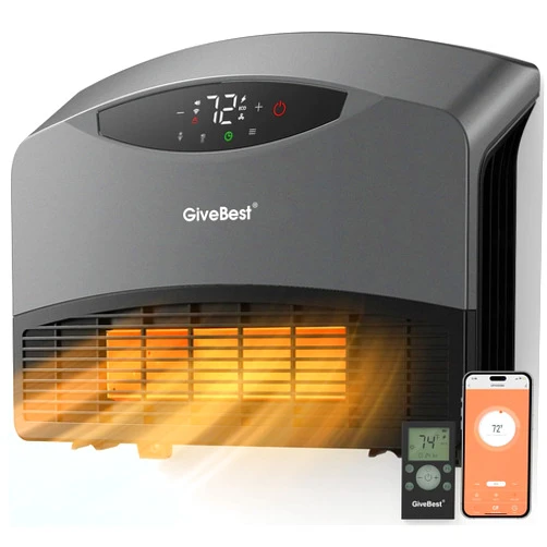 GiveBest Electric Wall Heater with WiFi and Remote Control - 1500W Space Heater for Indoor Use, Wall Mounted or Floor Standing, Work with Alexa, Quiet Adjustable Thermostat for Room Office Garage RV