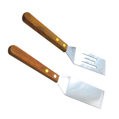 Chef Craft Set of 2 Stainless Steel Mini Wood Handle, Slotted Solid Blade Cookie Spatula, Silver