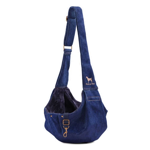 Noah & Paw Dog Sling Carrier for Small Medium Dogs & Puppies, Dog Carrier with Adjustable Padded Strap, Premium Denim, Insulated with Soft Breathable Fur, Double Safety Feature, Machine Washable