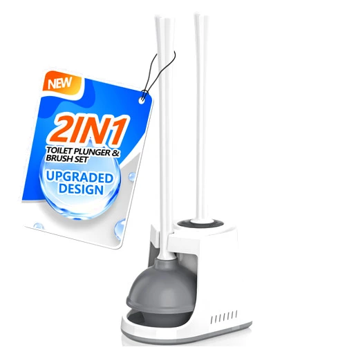 LOVLOY Toilet Plunger and Brush with Holder, Bowl Brush and Heavy Duty Toilet Plunger Set with Ventilated Holder, 2-in-1 Toilet Brush and Plunger Combo for 5.3-inch Toilet Drain New Pack (White, 1)