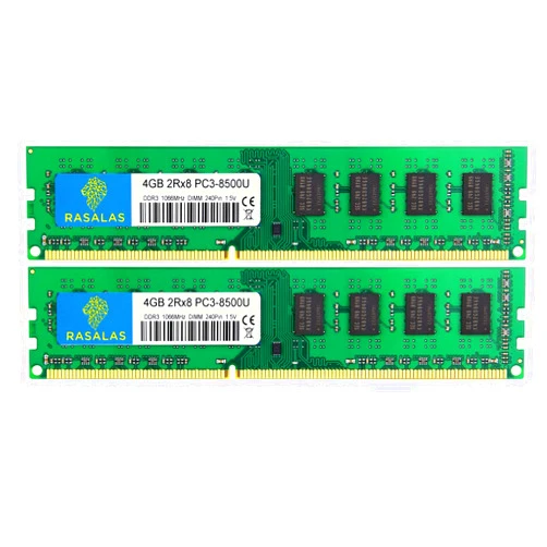 Rasalas 8GB DDR3 Kit (2x4GB) PC3-8500 DDR3 1066 Mhz DDR3 8GB Udimm DDR3 Ram 2Rx8 1.5V CL7 Desktop Comuter Ram Memory Modules Upgrade