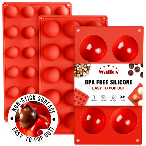 Walfos Semi Sphere Silicone Mold, Silicone Chocolate Molds,3 Packs Baking Molds for Making Chocolate, Cake, Jelly, Dome Mousse (6 Cups, 15 Cups and 24 Cups)