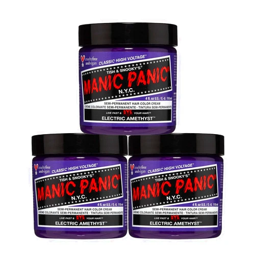 MANIC PANIC Electric Amethyst Hair Dye – Classic High Voltage - (3PK) Semi-Permanent Hair Color - Medium Violet Purple With Blue Undertones - Vegan, PPD & Ammonia-Free