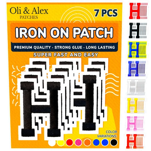 Oli and Alex Iron On Letters 2.4 inch - 7 pcs of H Black Patches Letters for Clothing - Super Glue - No sew Needed - Embroidery Alphabet Football Team School University - Black, H