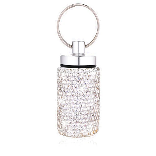 COMNICO Pill Organizer Stainless Steel Waterproof Pill Holder Box Bling Small Medicine Case Dispenser Bottle Travel Portable Jewelry Ring Holder Keychain Container for Vitamin Supplement (White)