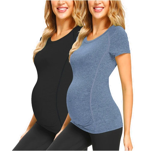 GLAMIX Women's Maternity Active Tops Short Sleeve Yoga Shirts Workout Athletic Pregnancy Clothes
