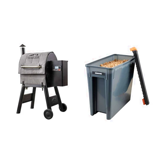Traeger Pellet Grills BAC626 Pro 22/575 Insulation Blanket, Gray & Pellet Grills BAC637 Stay Dry Pellet Bin, Wood Pellet Storage with Locking Lid, Black