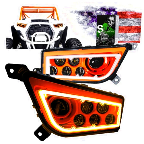 SLK-LIGHTS PREMIUM RZR LED Headlight compatible with Polaris General, Polaris RZR 900s, Polaris razor 1000 XP Turbo (Fits: 2015-2021) (Orange Halo)