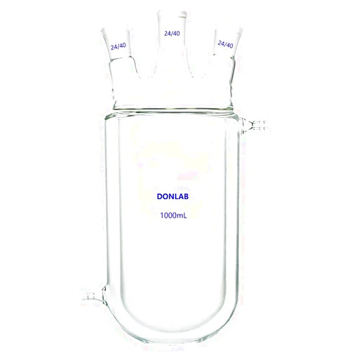 DONLAB CFK-1000 Glass 1000ml/1L 3-Neck Double Layer Round Bottom Reaction Flask Jacketed Reactor, with Three 24/40 Ground Glass Joints