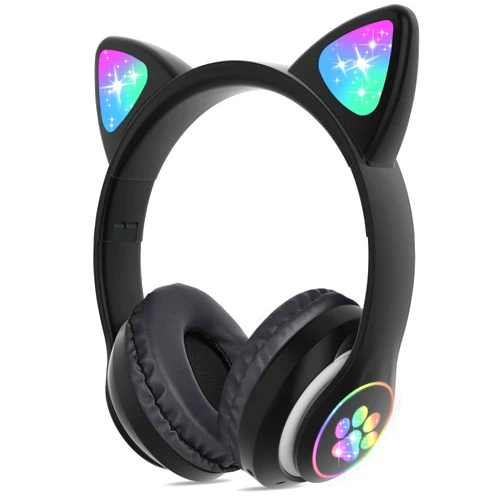 TCJJ Bluetooth 6.0 Cat Ear Kids Headphones for Girls, LED Light Up, 85dB Safe Volume Limit, Stereo Sound Toddler Foldable Wireless & 3.5mm Wired Headset with Mic for School, Tablet, Travel