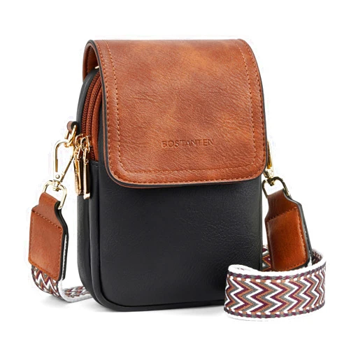 BOSTANTEN Small Crossbody Bags for Women Trendy Leather Phone Wallet Purses Handbags Adjustable Guitar Strap